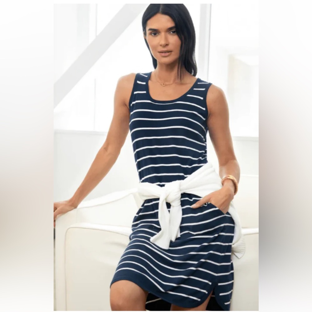 Kinross ladies Stripe Tank Dress. NWT. Navy blue and white stripes. Size small.